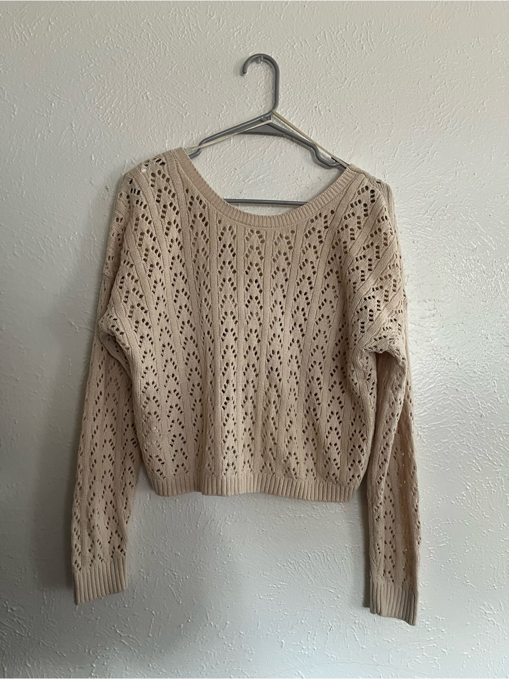 Hollister Cream Open-Knit Scoop Neck Sweater